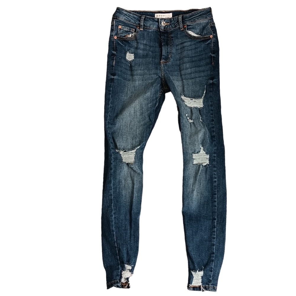 Denim Co@Primark Blue Denim Straight Leg Distressed Jeans Women's Size 8